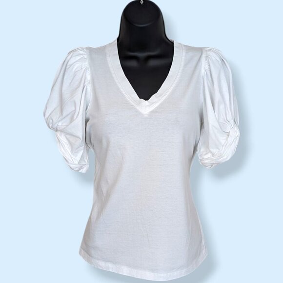 7 For All Mankind Tops - 7FAM White V-Neck Puffy Sleeve Top
